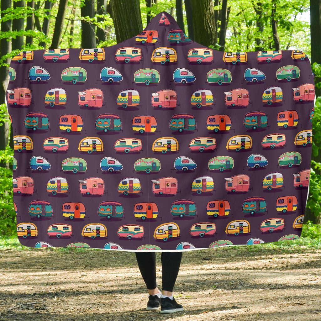 Camper Van Pattern Print Hooded Blanket-grizzshop