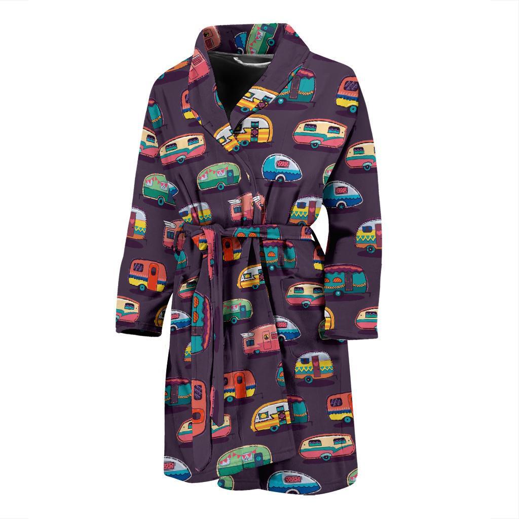 Camper Van Pattern Print Men Long Robe-grizzshop