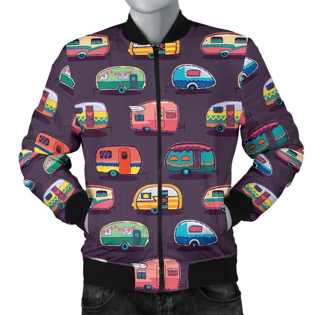 Camper Van Pattern Print Men's Bomber Jacket-grizzshop