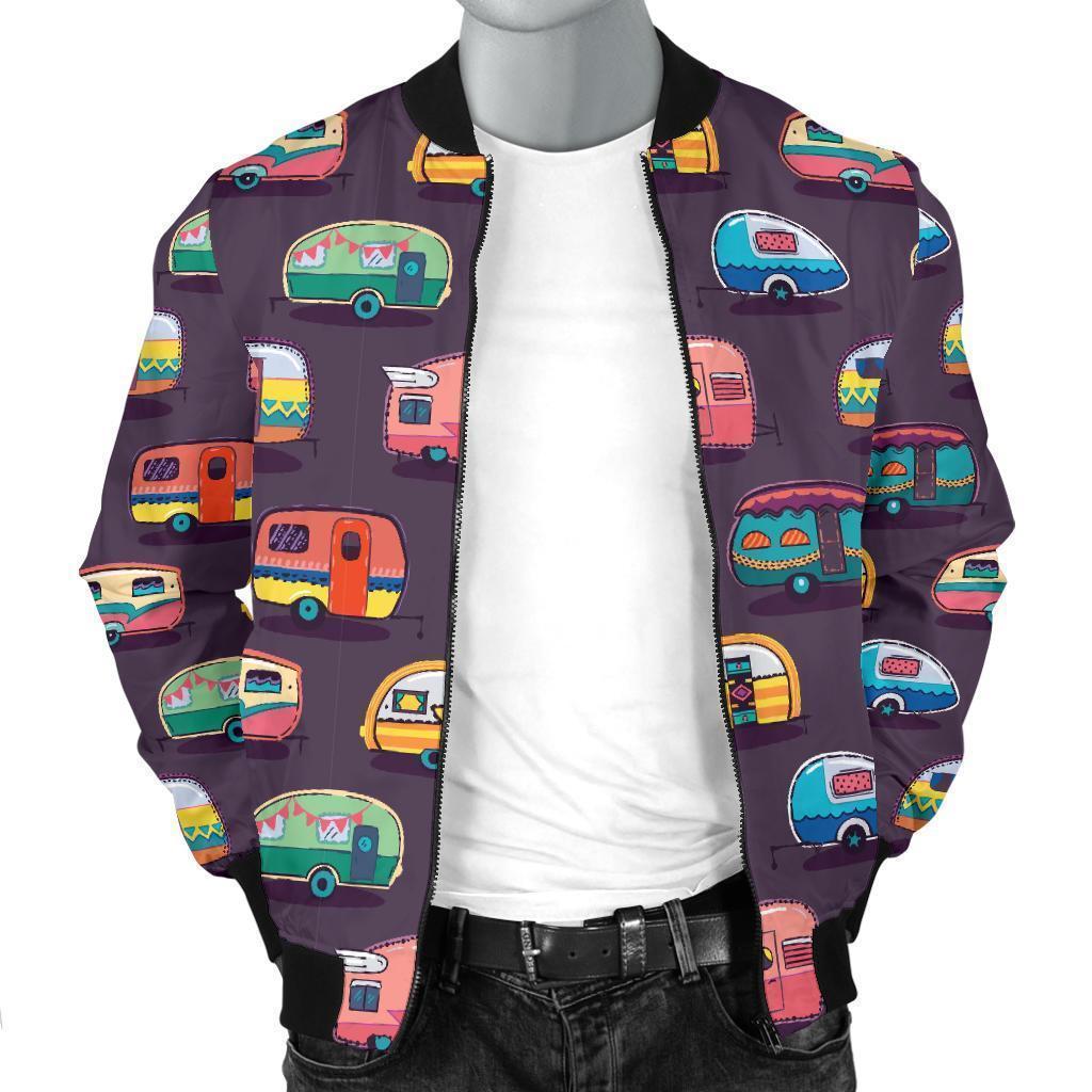 Camper Van Pattern Print Men's Bomber Jacket-grizzshop