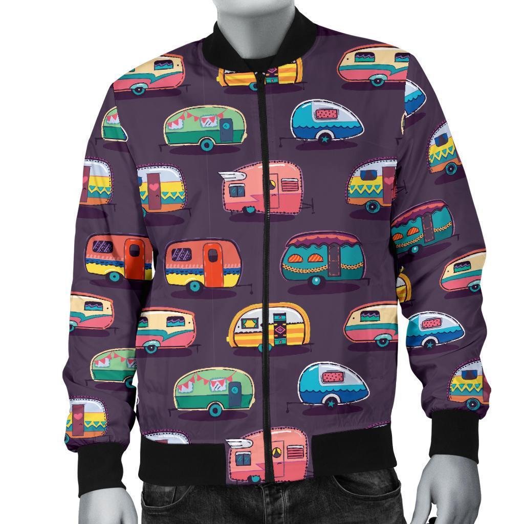 Camper Van Pattern Print Men's Bomber Jacket-grizzshop