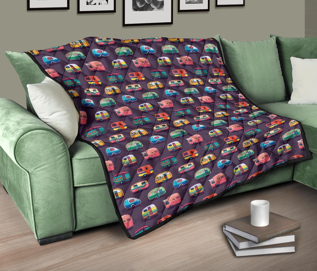 Camper Van Pattern Print Quilt-grizzshop