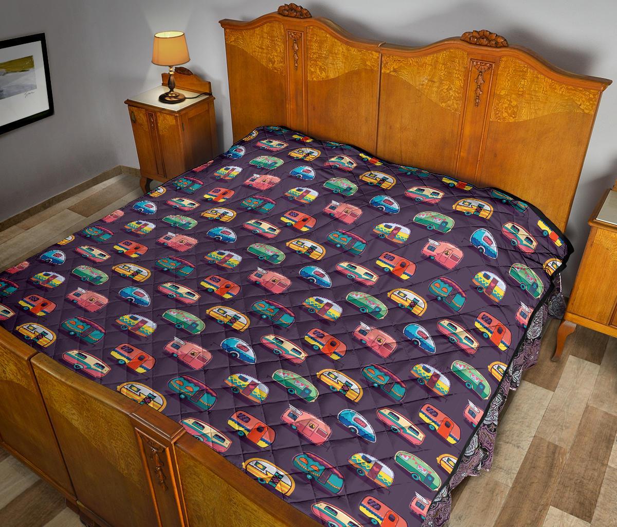 Camper Van Pattern Print Quilt-grizzshop