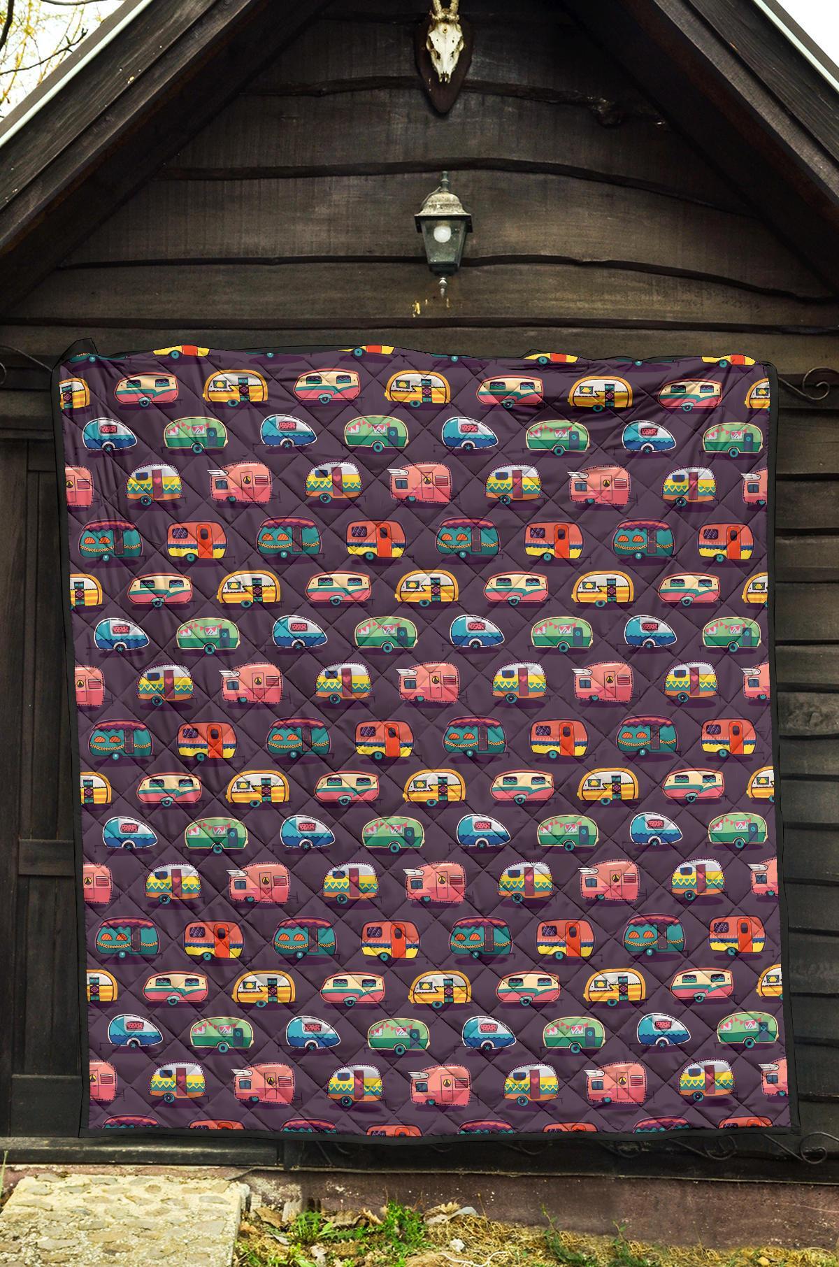 Camper Van Pattern Print Quilt-grizzshop