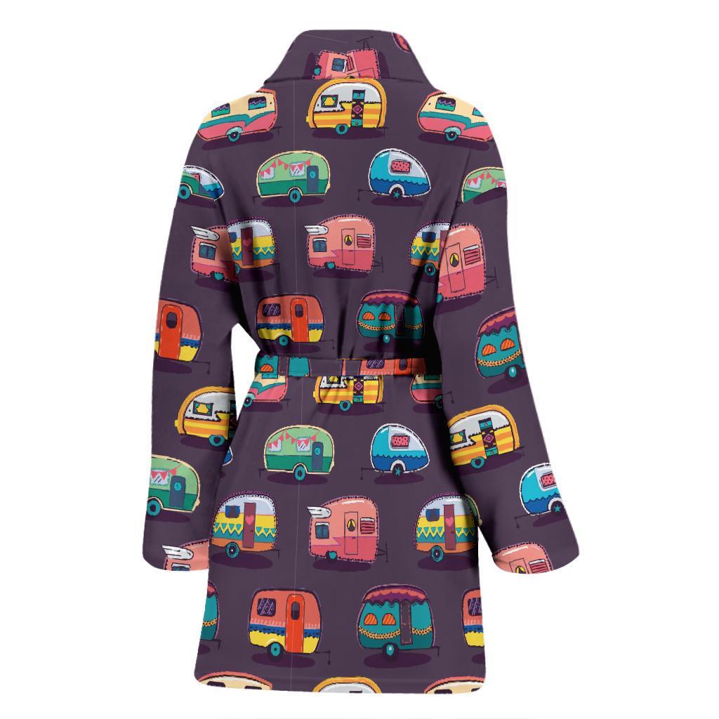 Camper Van Pattern Print Women Long Robe-grizzshop