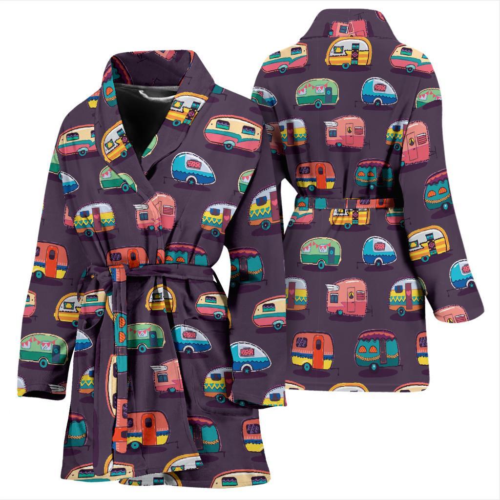 Camper Van Pattern Print Women Long Robe-grizzshop