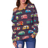 Camper Van Pattern Print Women Off Shoulder Sweatshirt-grizzshop