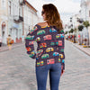 Camper Van Pattern Print Women Off Shoulder Sweatshirt-grizzshop