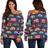 Camper Van Pattern Print Women Off Shoulder Sweatshirt-grizzshop