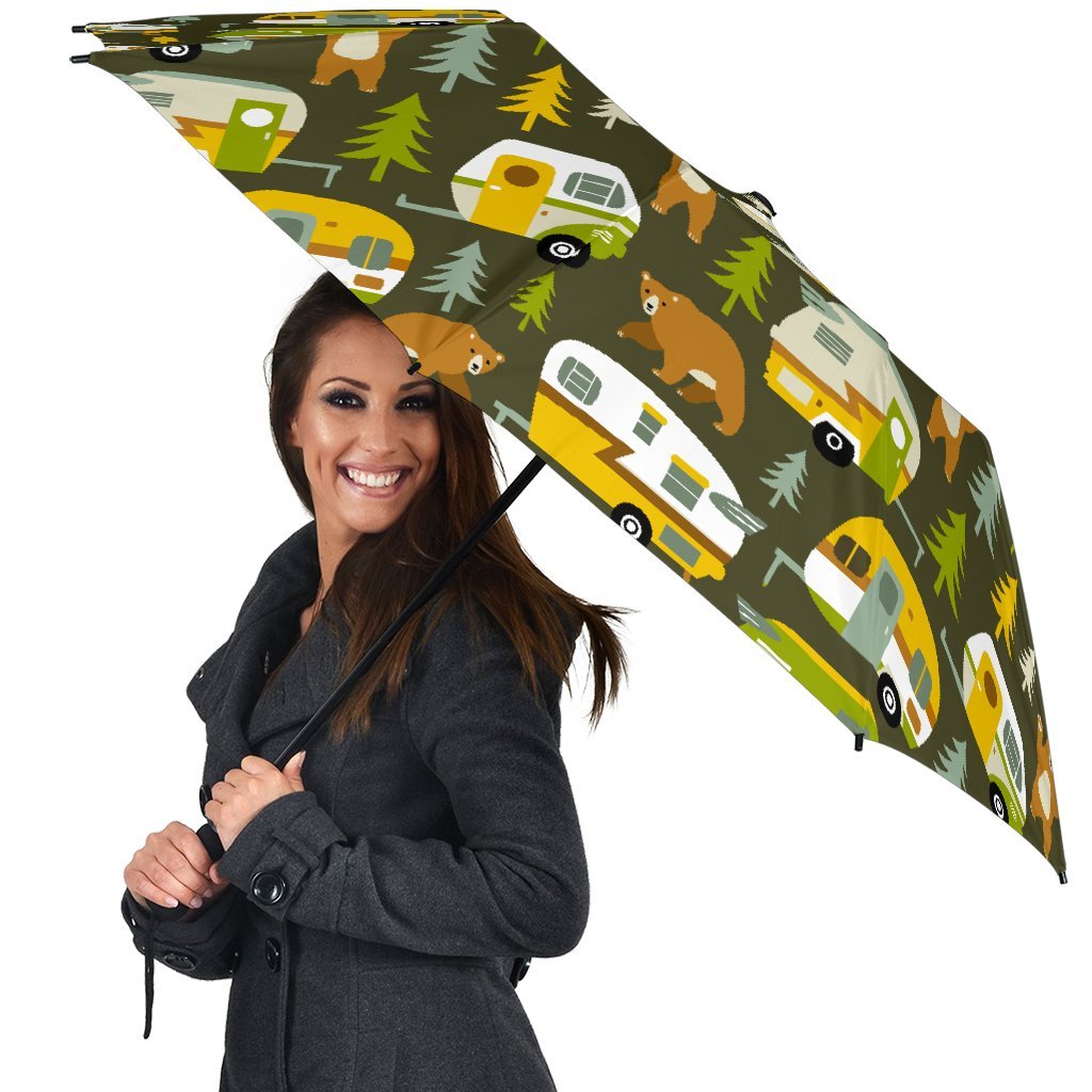 Camper Van Print Pattern Automatic Foldable Umbrella-grizzshop