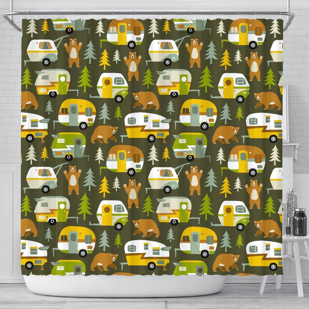 Camper Van Print Pattern Bathroom Shower Curtain-grizzshop