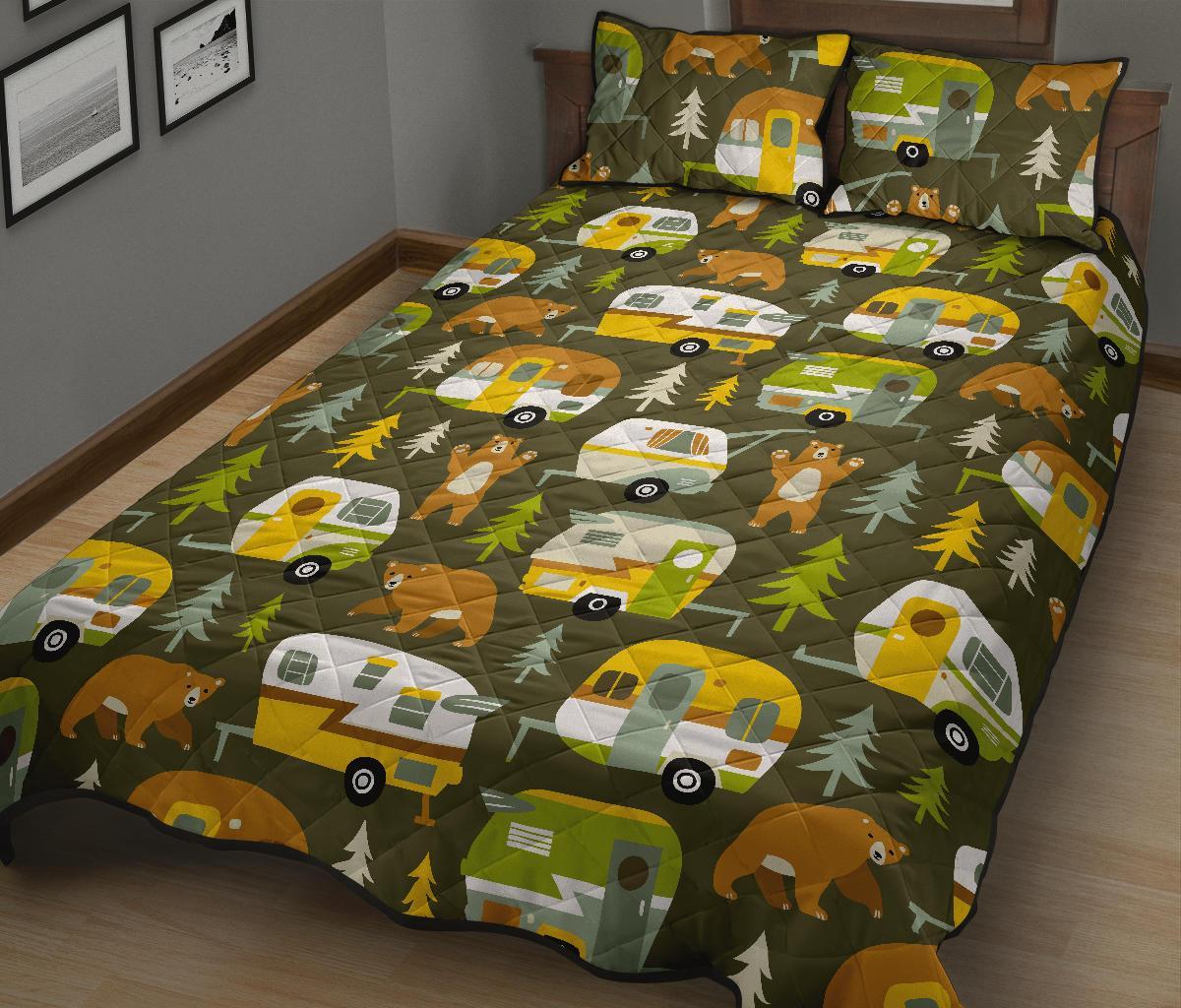 Camper Van Print Pattern Bed Set Quilt-grizzshop