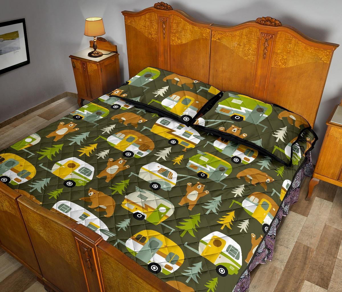 Camper Van Print Pattern Bed Set Quilt-grizzshop