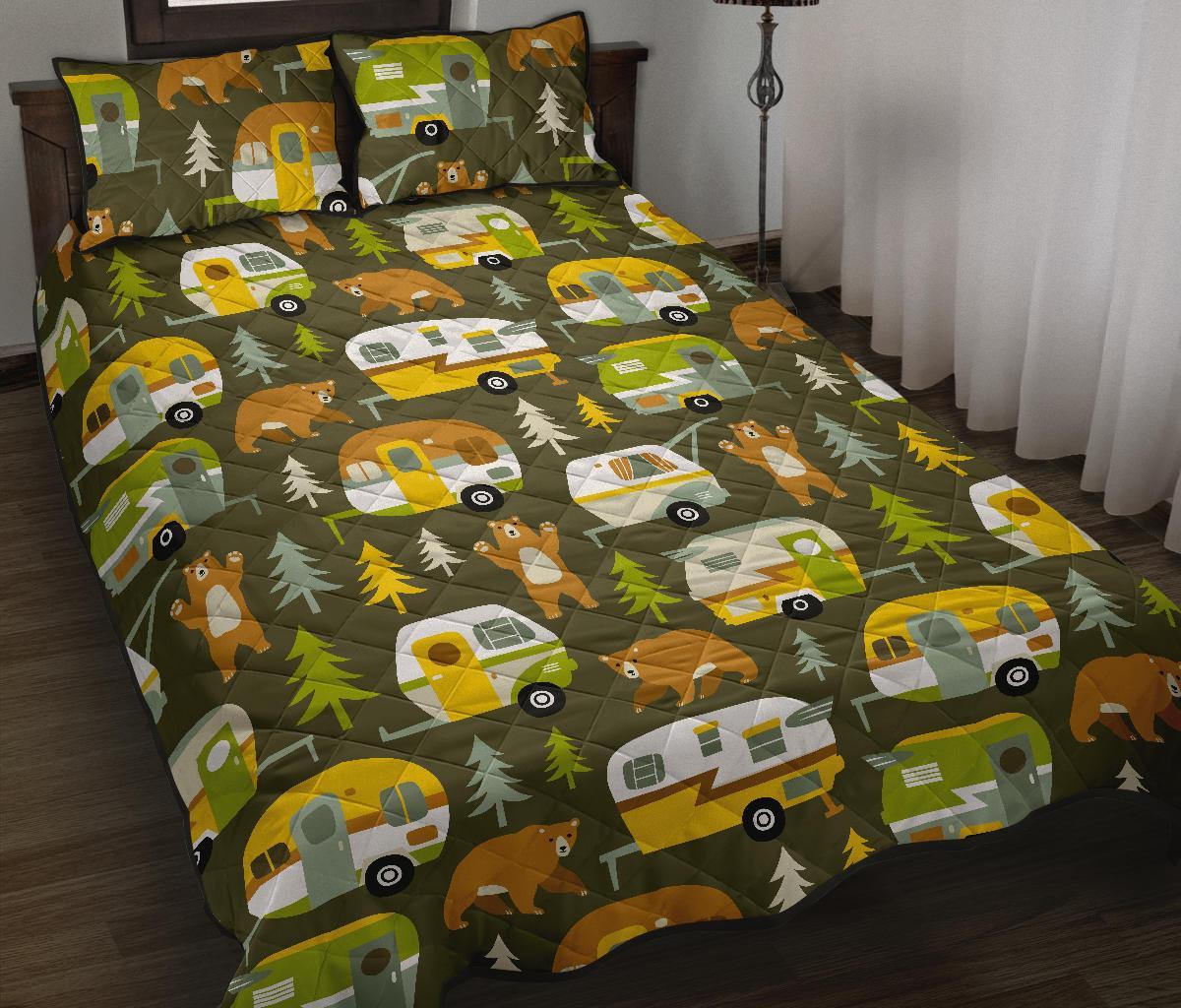 Camper Van Print Pattern Bed Set Quilt-grizzshop