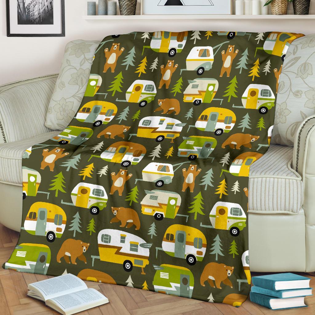 Camper Van Print Pattern Blanket-grizzshop