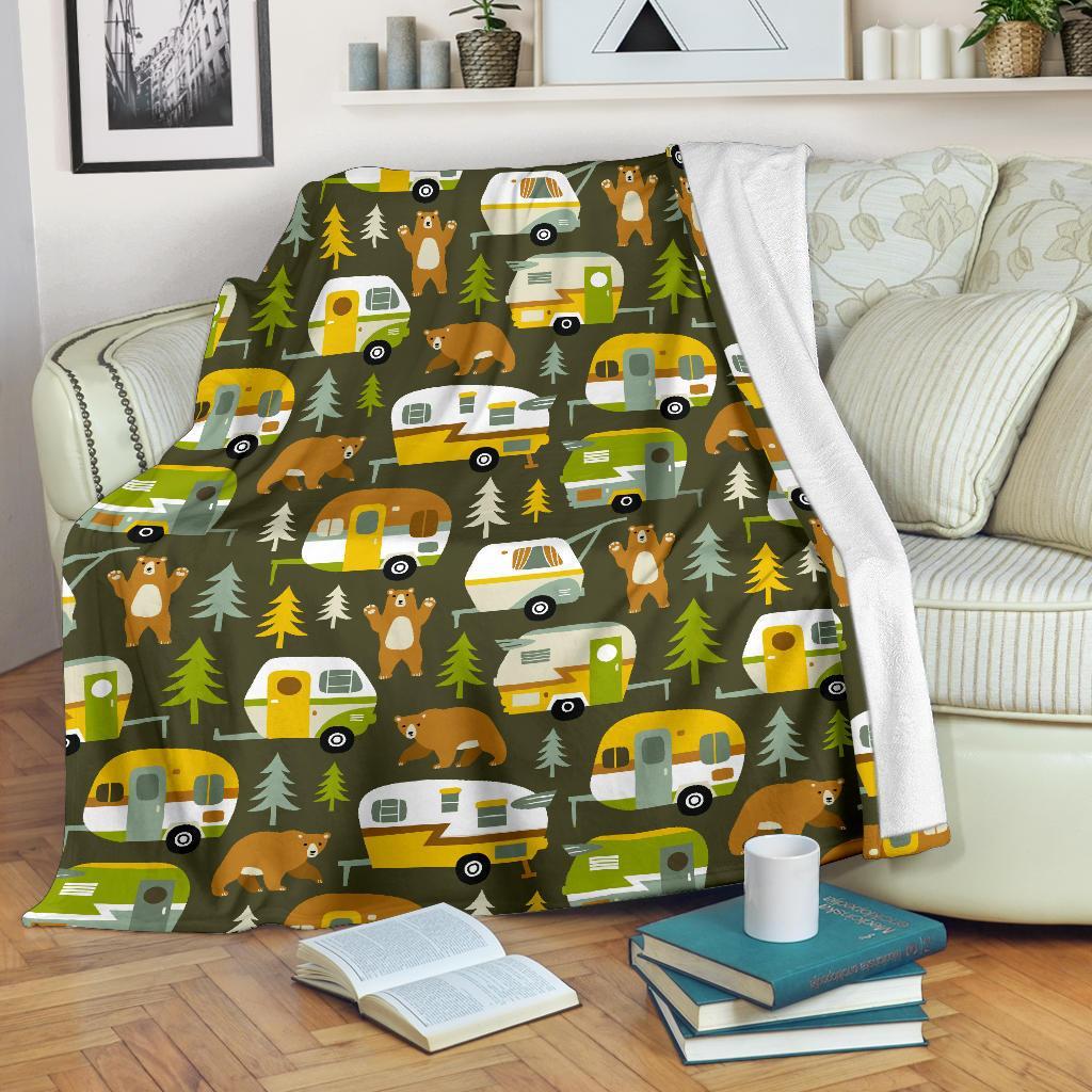 Camper Van Print Pattern Blanket-grizzshop