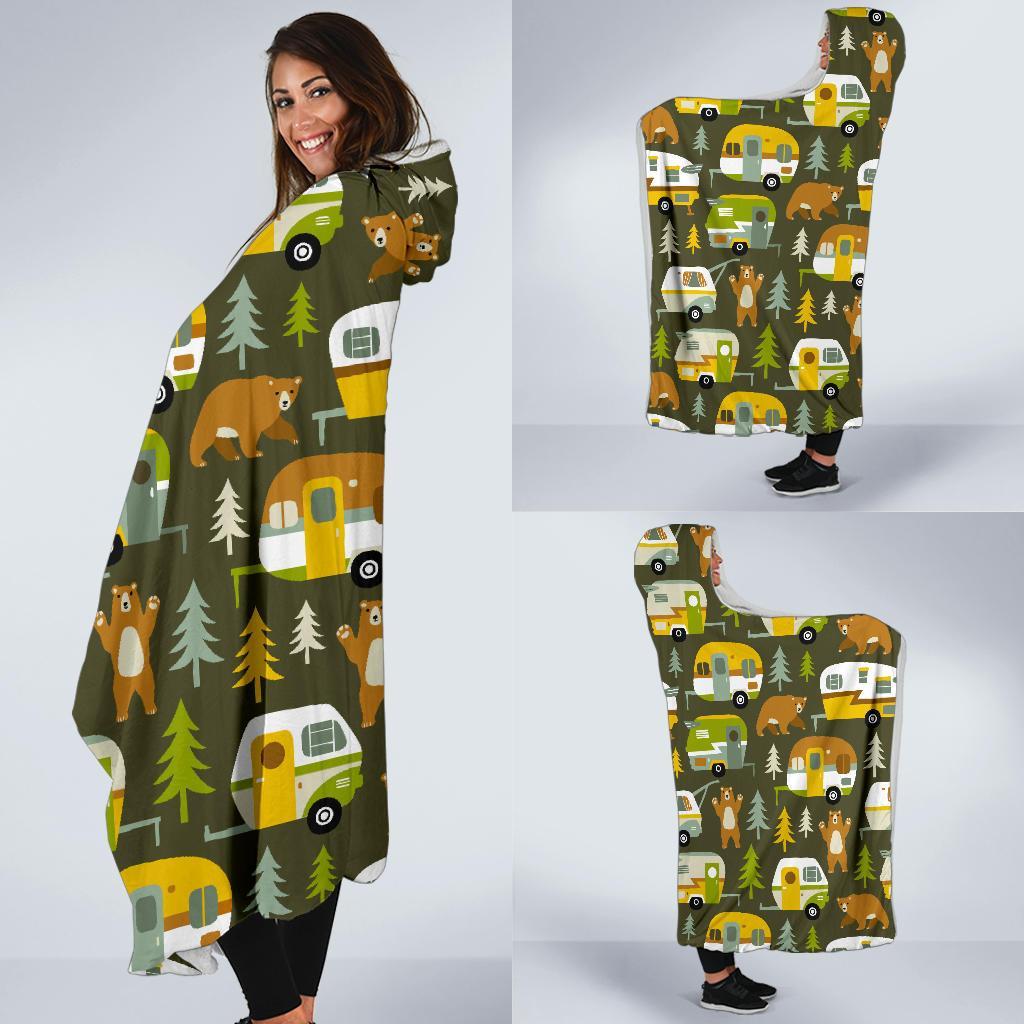 Camper Van Print Pattern Hooded Blanket-grizzshop