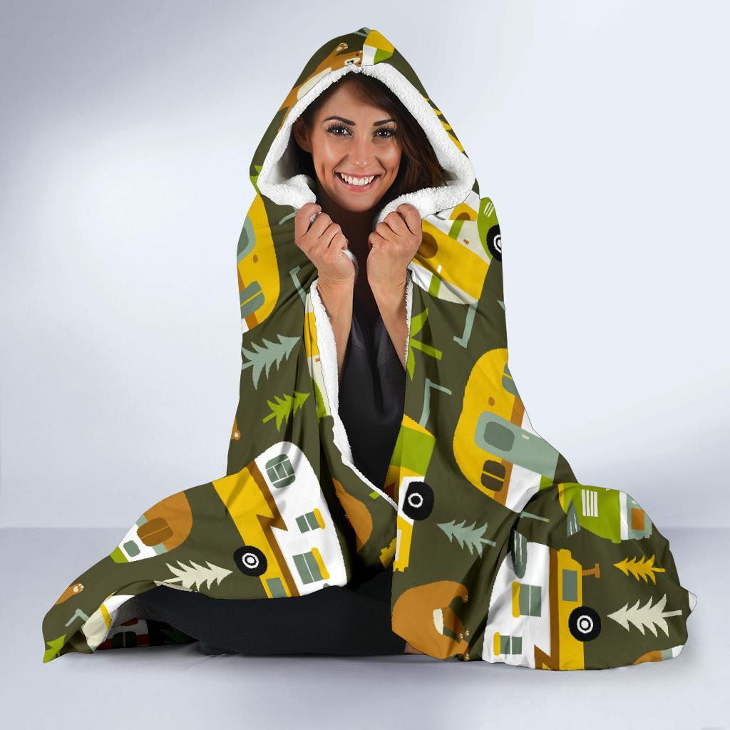 Camper Van Print Pattern Hooded Blanket-grizzshop