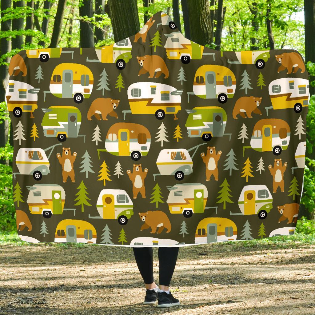Camper Van Print Pattern Hooded Blanket-grizzshop