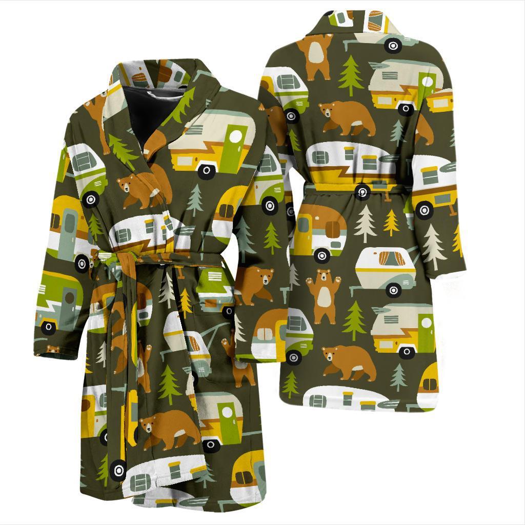 Camper Van Print Pattern Men Long Robe-grizzshop