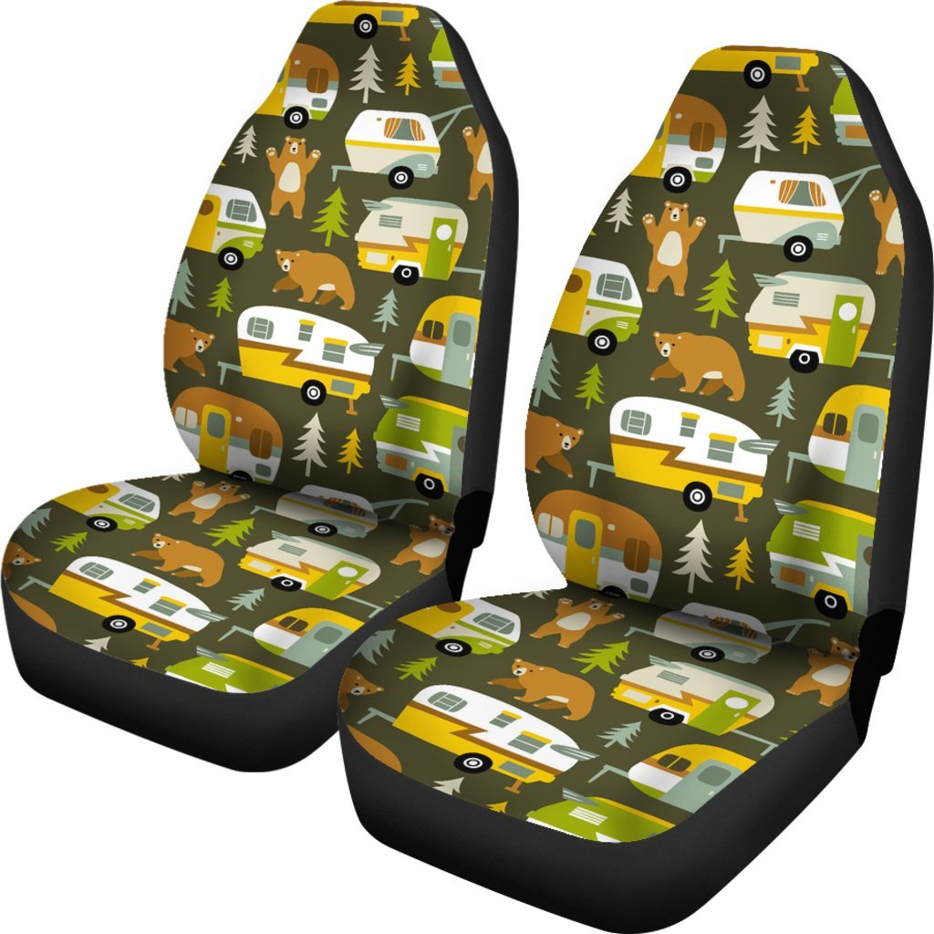 Camper Van Print Pattern Universal Fit Car Seat Covers-grizzshop