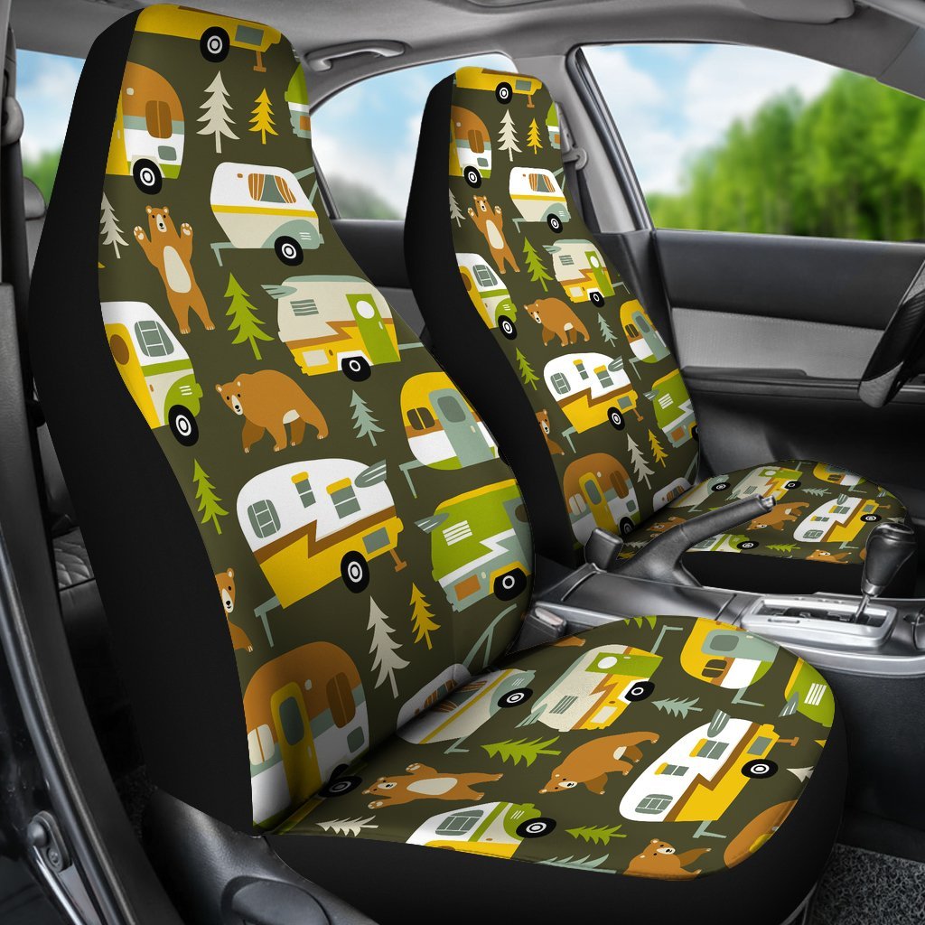 Camper Van Print Pattern Universal Fit Car Seat Covers-grizzshop