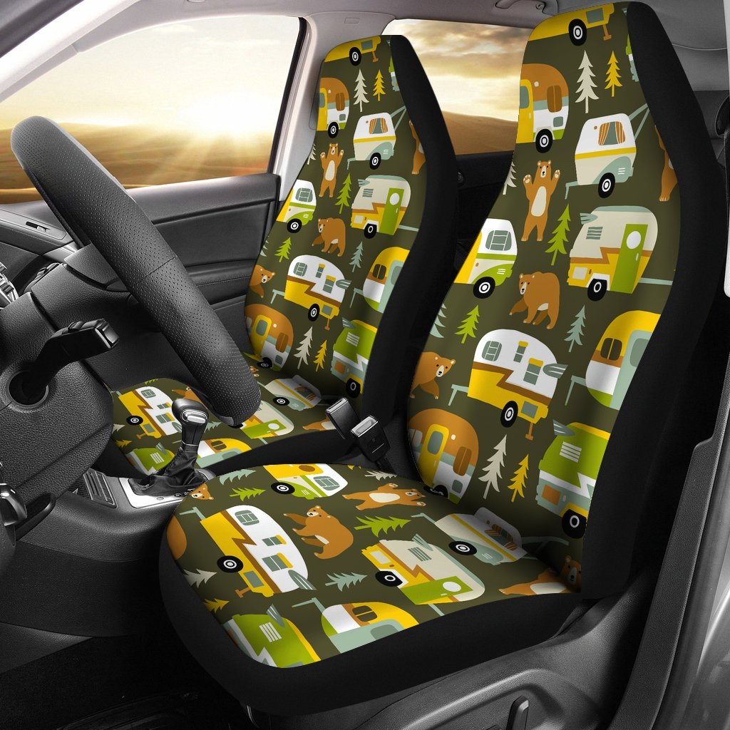 Camper Van Print Pattern Universal Fit Car Seat Covers-grizzshop