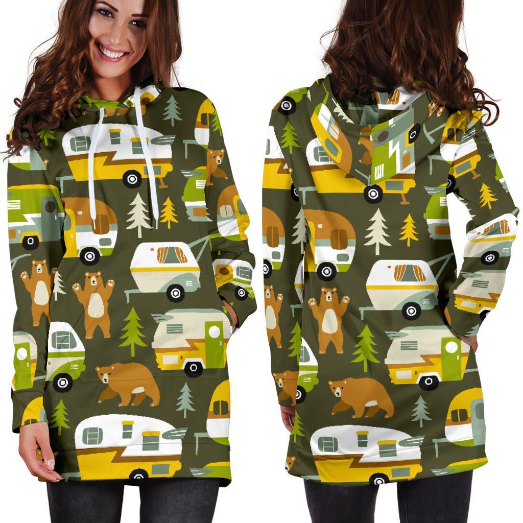 Camper Van Print Pattern Women Hoodie Dress-grizzshop