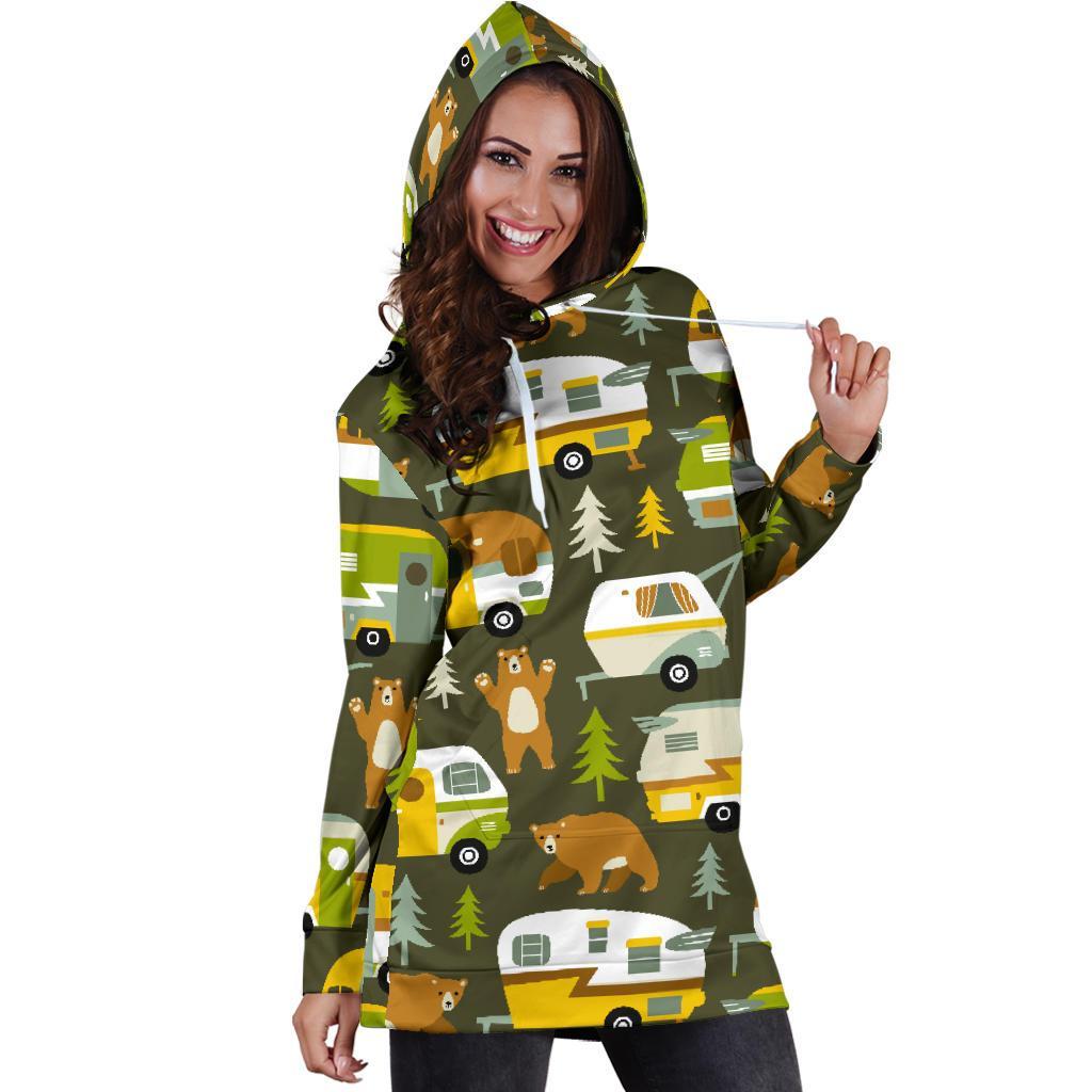 Camper Van Print Pattern Women Hoodie Dress-grizzshop