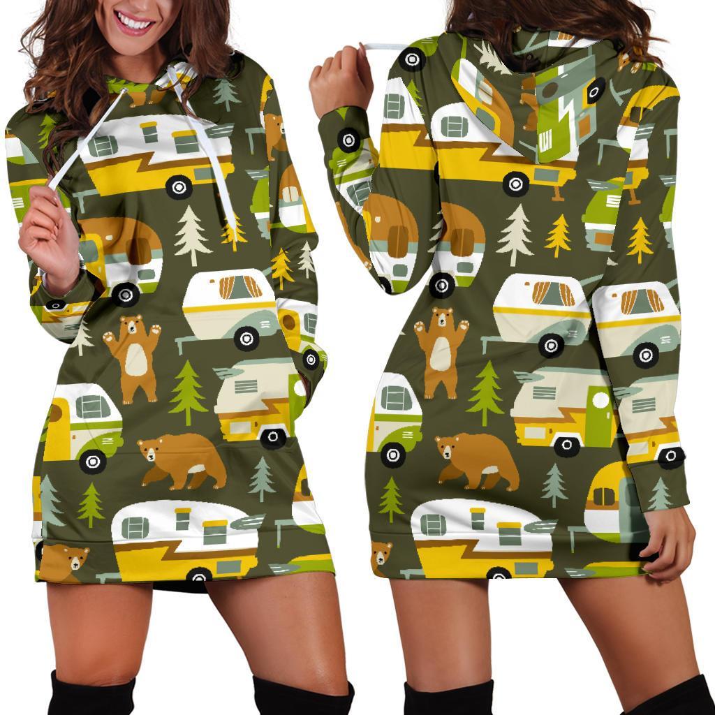 Camper Van Print Pattern Women Hoodie Dress-grizzshop