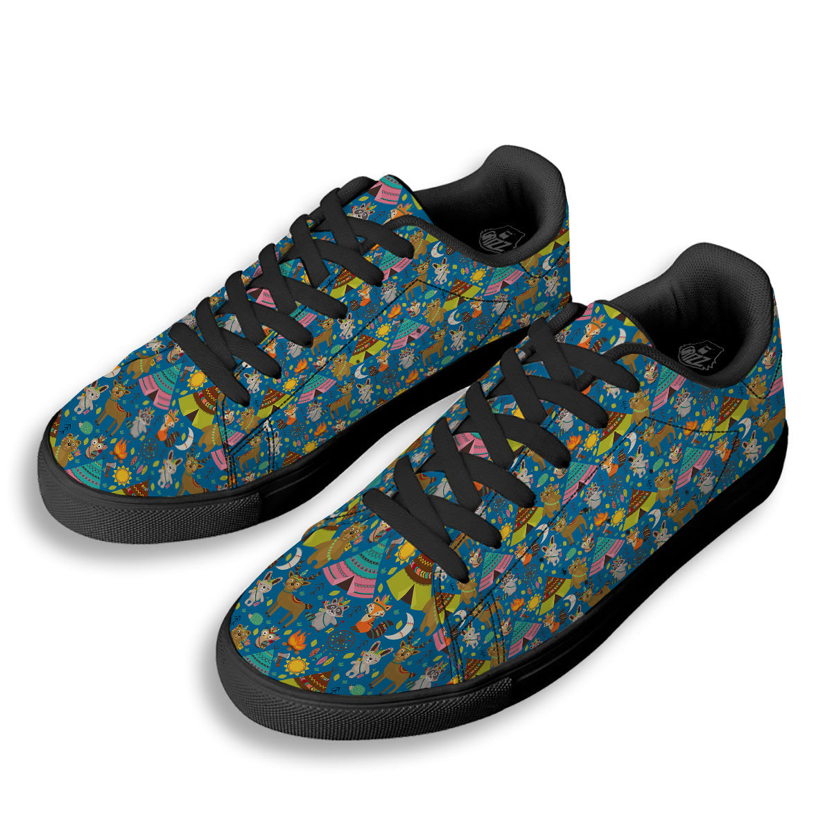 Camping Animal Print Pattern Black Low Top Sneakers-grizzshop