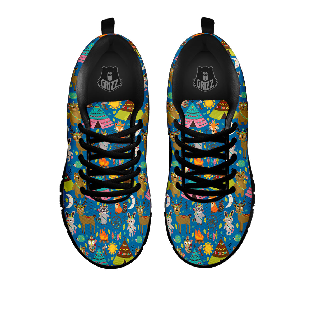 Camping Animal Print Pattern Black Sneaker-grizzshop