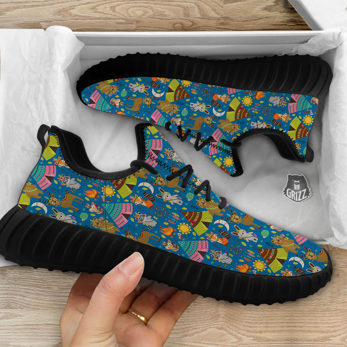 Camping Animal Print Pattern Black Walking Shoes-grizzshop