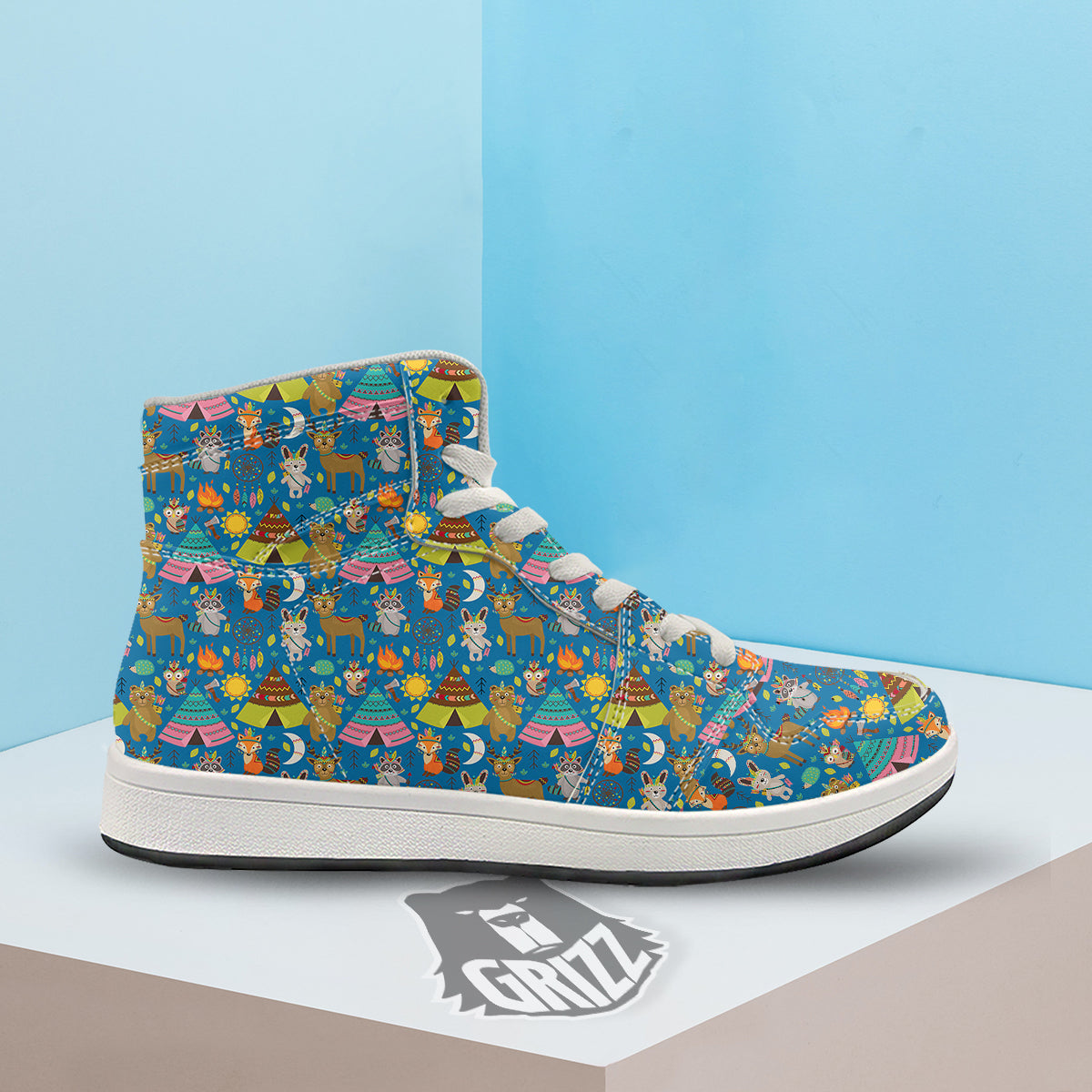 Camping Animal Print Pattern High Top Sneakers-grizzshop