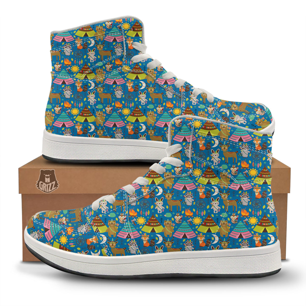 Camping Animal Print Pattern High Top Sneakers-grizzshop