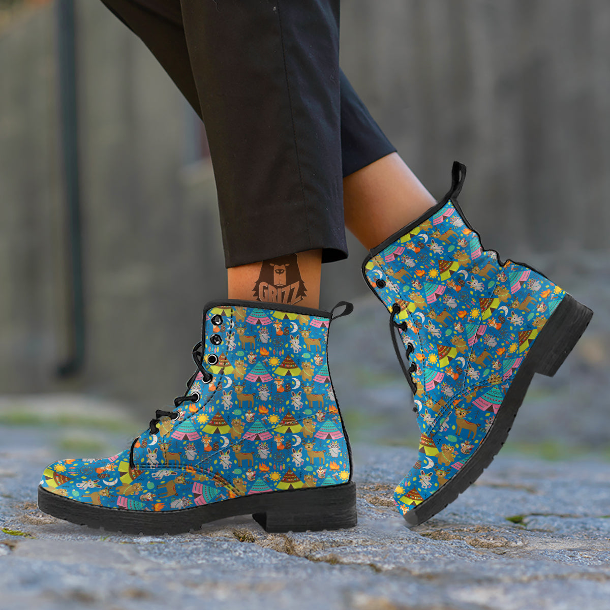 Camping Animal Print Pattern Leather Boots-grizzshop