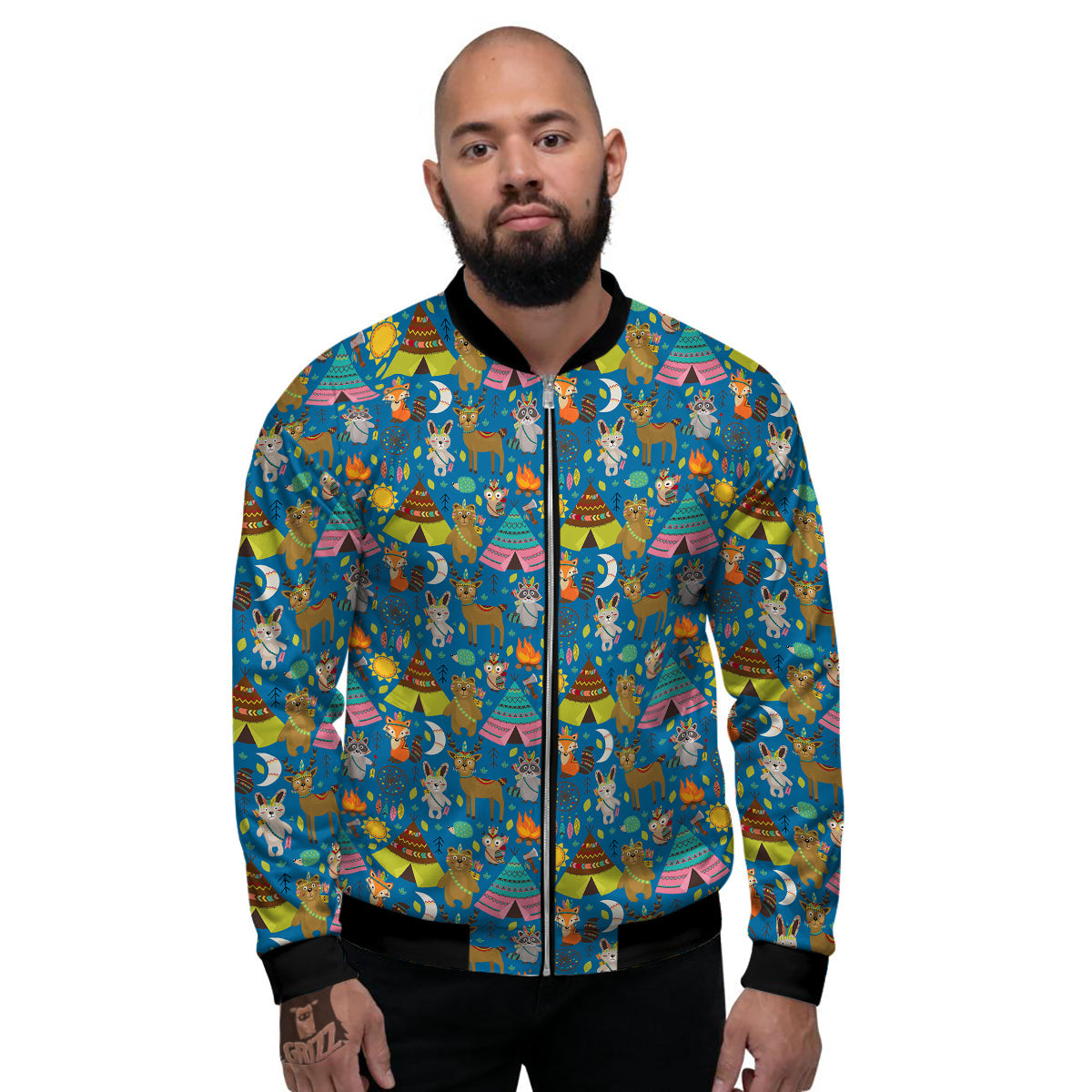 Camping Animal Print Pattern Men's Bomber Jacket-grizzshop