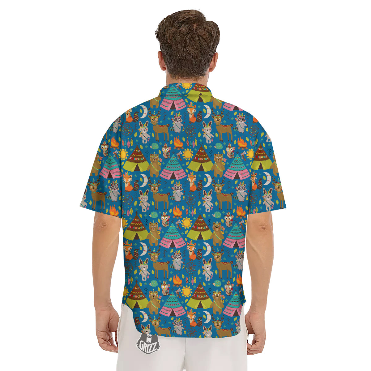 Camping Animal Print Pattern Men's Short Sleeve Shirts-grizzshop