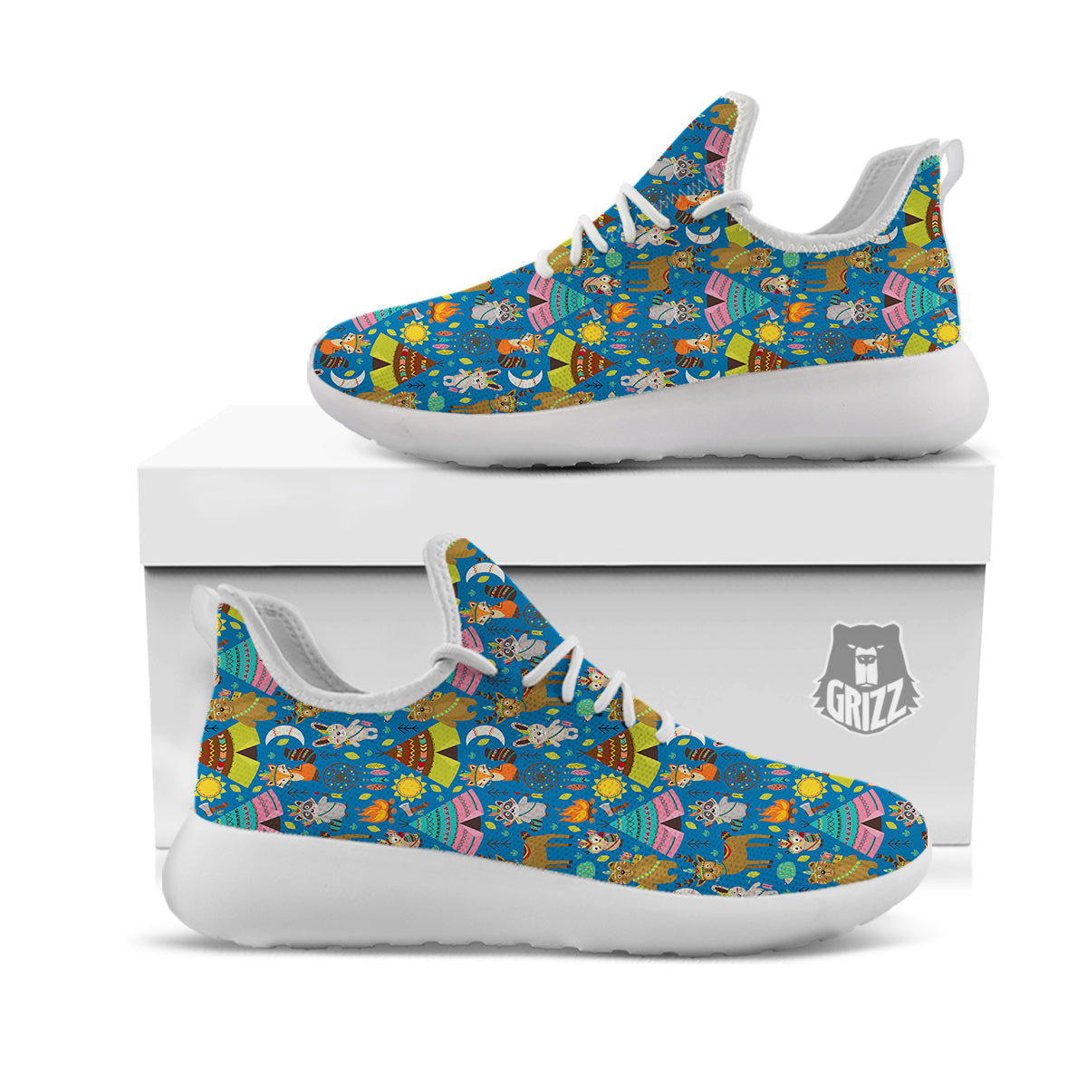 Camping Animal Print Pattern White Athletic Shoes-grizzshop