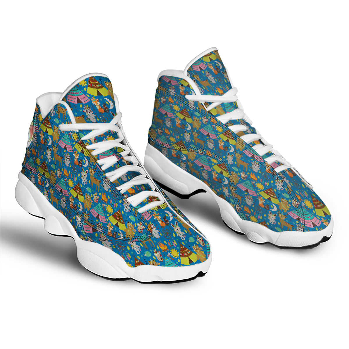 Camping Animal Print Pattern White Basketball Shoes-grizzshop