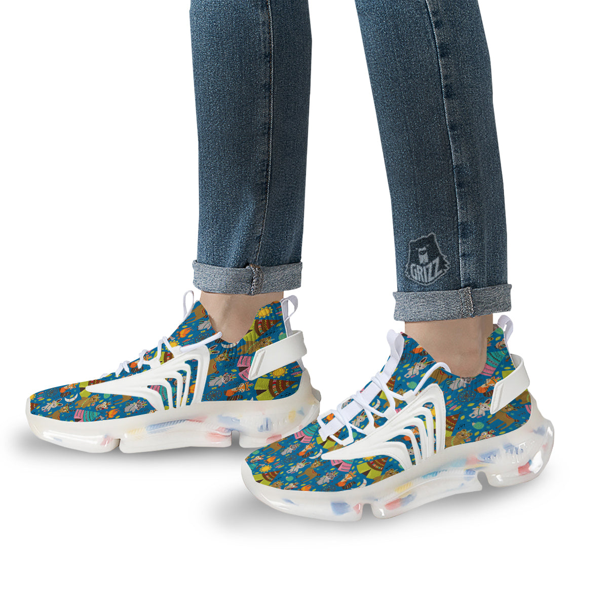 Camping Animal Print Pattern White Gym Shoes-grizzshop