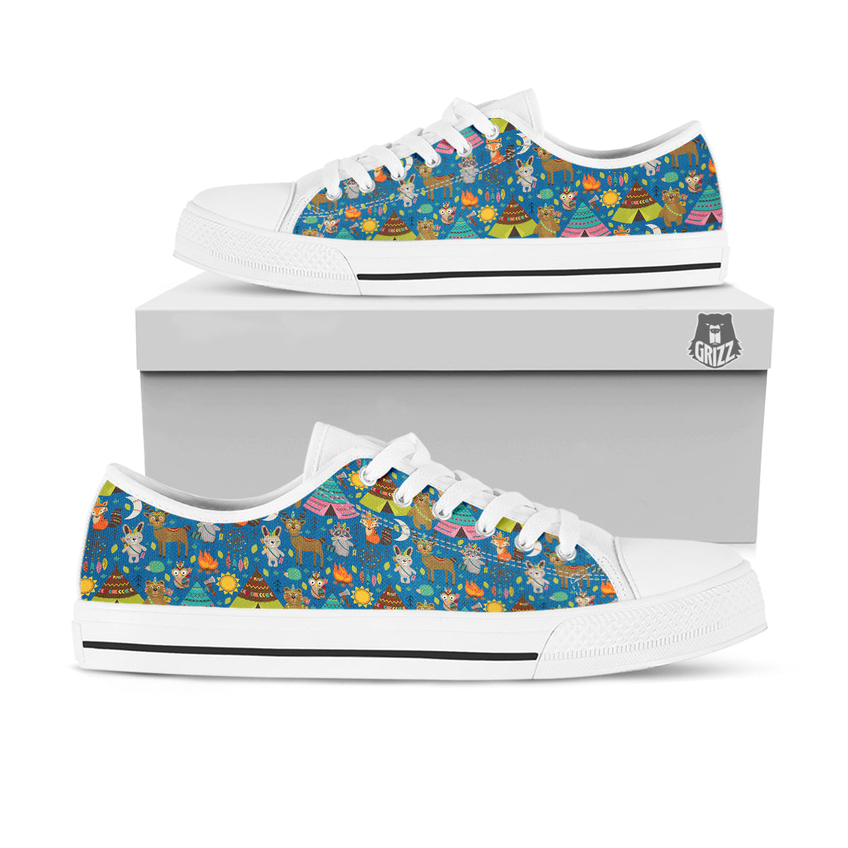 Camping Animal Print Pattern White Low Top Shoes-grizzshop