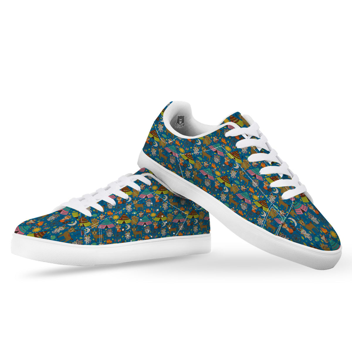 Camping Animal Print Pattern White Low Top Sneakers-grizzshop