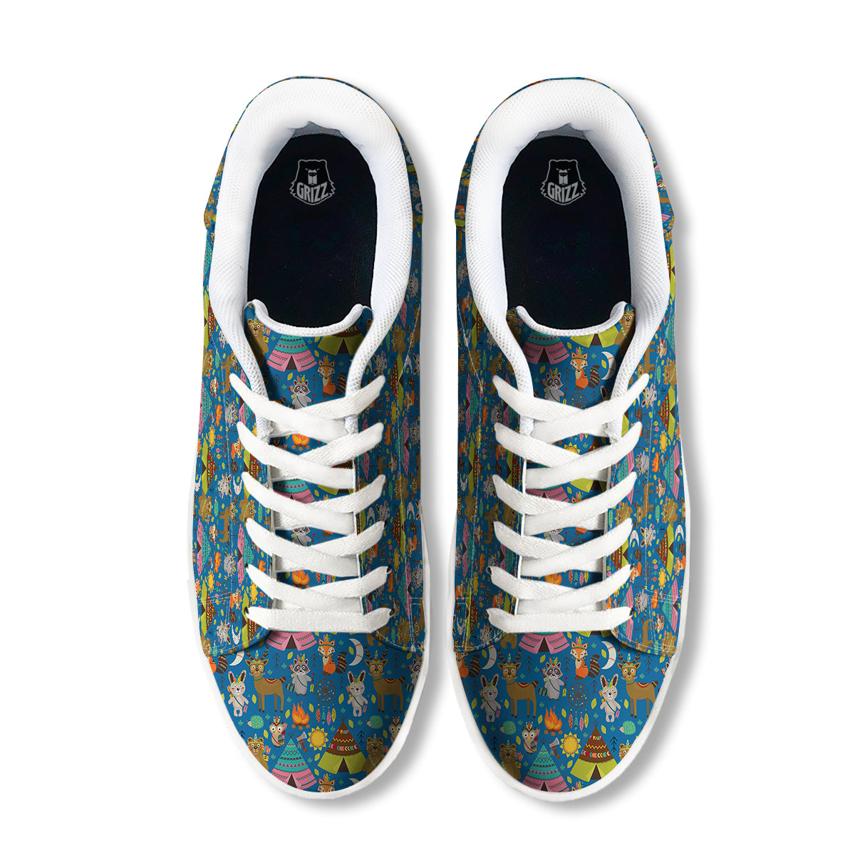 Camping Animal Print Pattern White Low Top Sneakers-grizzshop