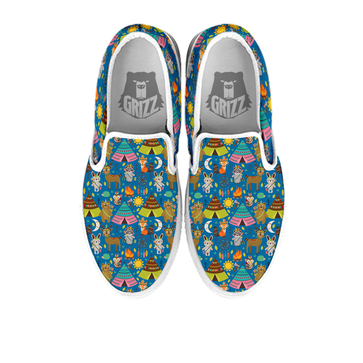 Camping Animal Print Pattern White Slip On Shoes-grizzshop