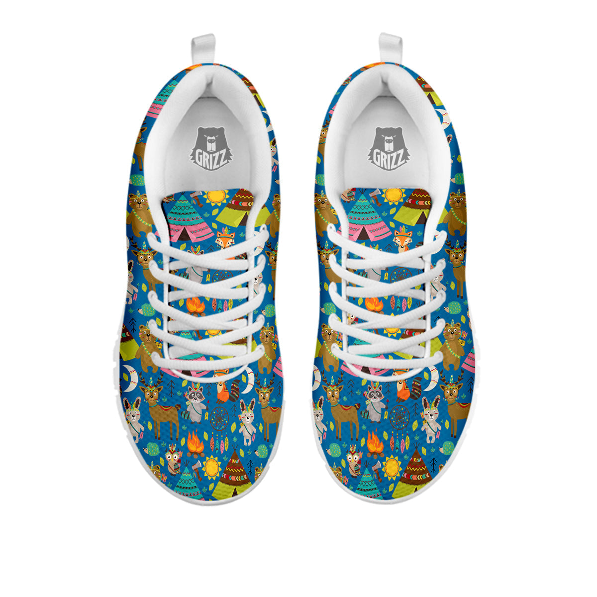 Camping Animal Print Pattern White Sneaker-grizzshop