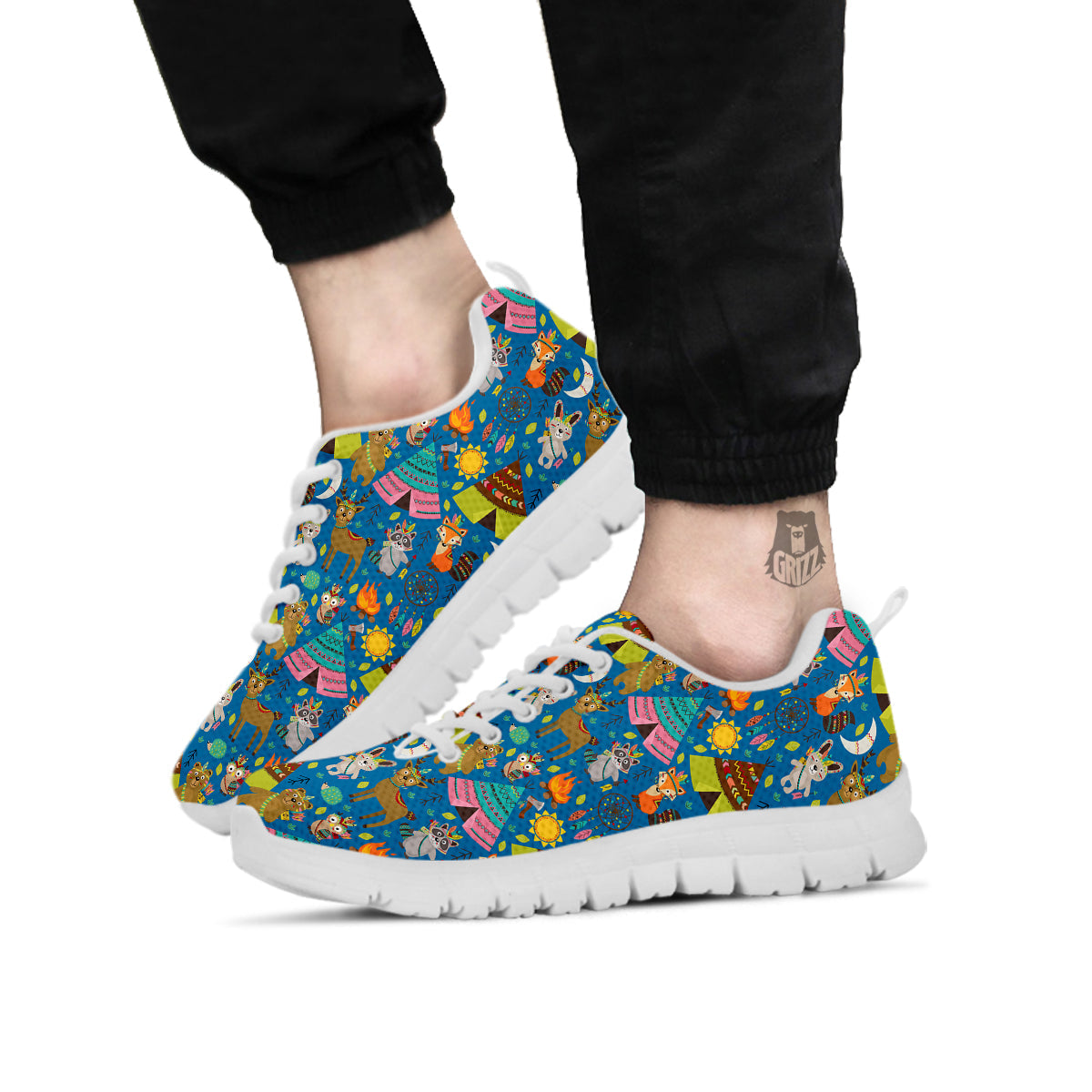 Camping Animal Print Pattern White Sneaker-grizzshop
