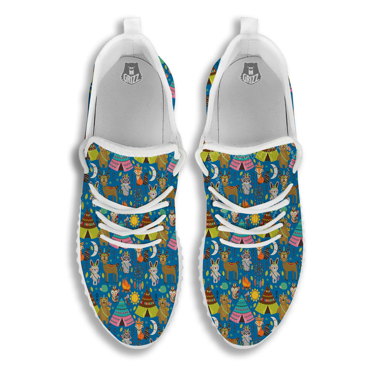 Camping Animal Print Pattern White Walking Shoes-grizzshop