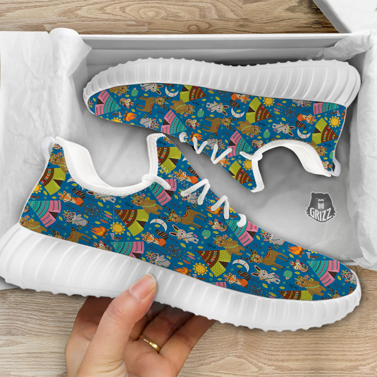 Camping Animal Print Pattern White Walking Shoes-grizzshop