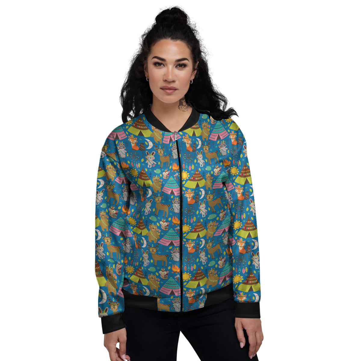 Camping Animal Print Pattern Women's Bomber Jacket-grizzshop